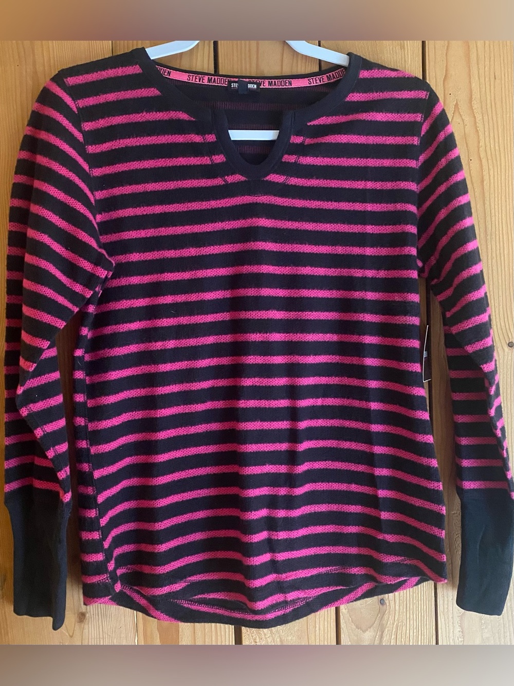 Steve Madden Pink and Black Striped Long Sleeve Sweater Top